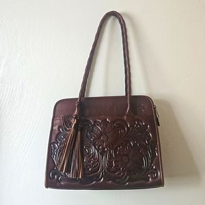 Patricia Nash Brown Tooled Leather Handbag Purse